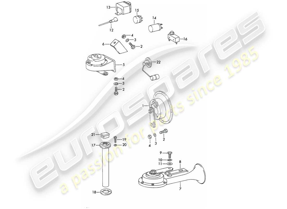 porsche 1972 (911) bocina - relé diagrama de piezas