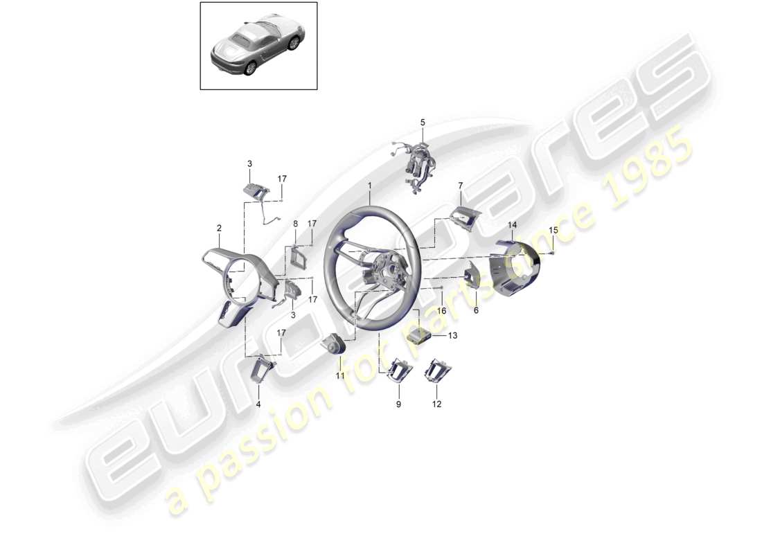 porsche 2018 (718 boxster) volante piezas individuales diagrama de piezas