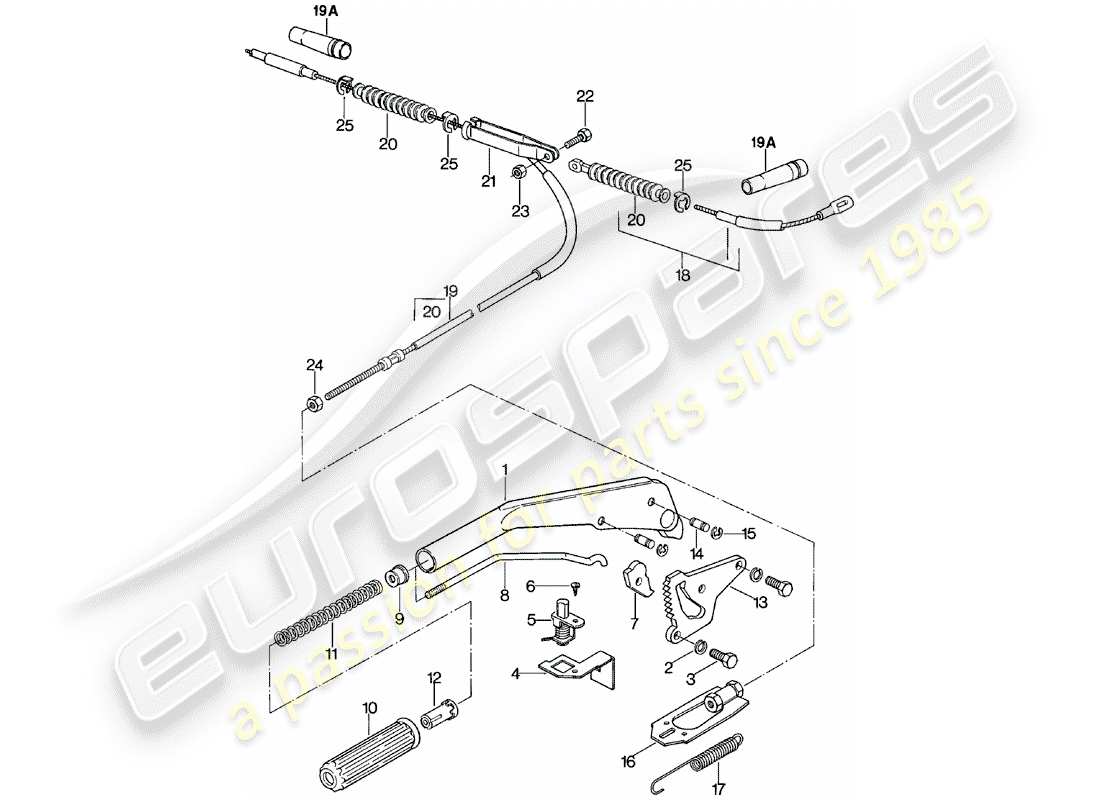 porsche 1982 (924) palanca de freno de mano diagrama de piezas