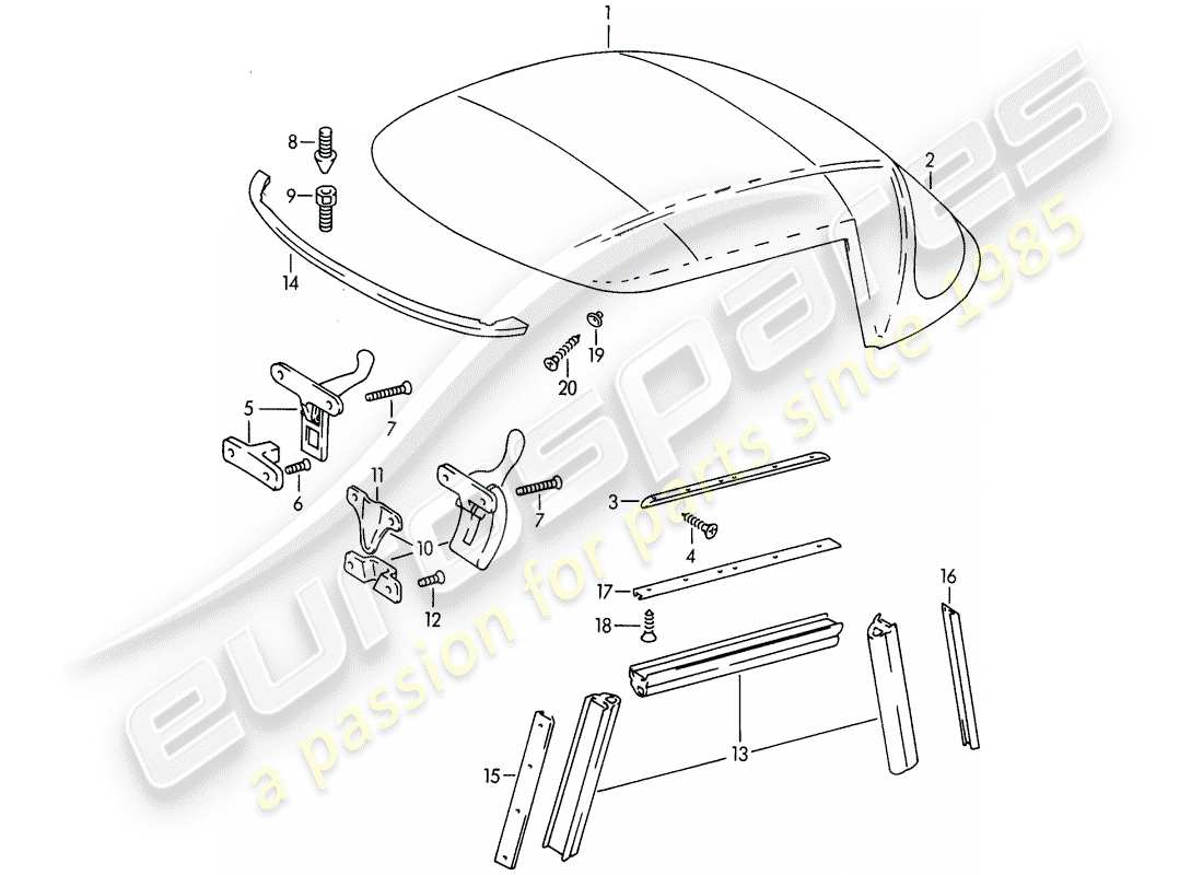 porsche 1963 (356b/356c) capota convertible - accesorios diagrama de piezas