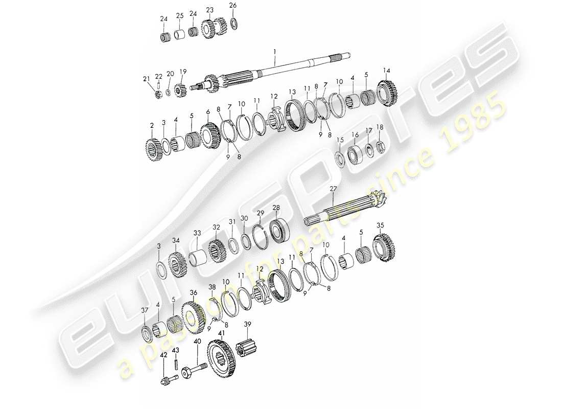 porsche 1966 (911/912) engranajes y ejes - 4-speed - diagrama de piezas de transmisión