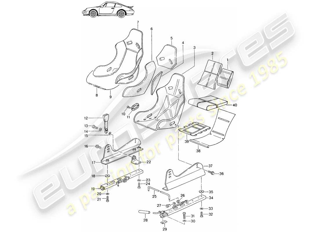 un diagrama de piezas del catálogo de piezas porsche 1997 (seats for 944/968/911/928)