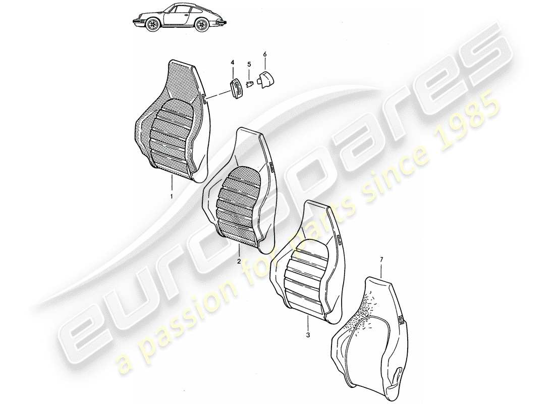 un diagrama de piezas del catálogo de piezas porsche 1995 (seats for 944/968/911/928)