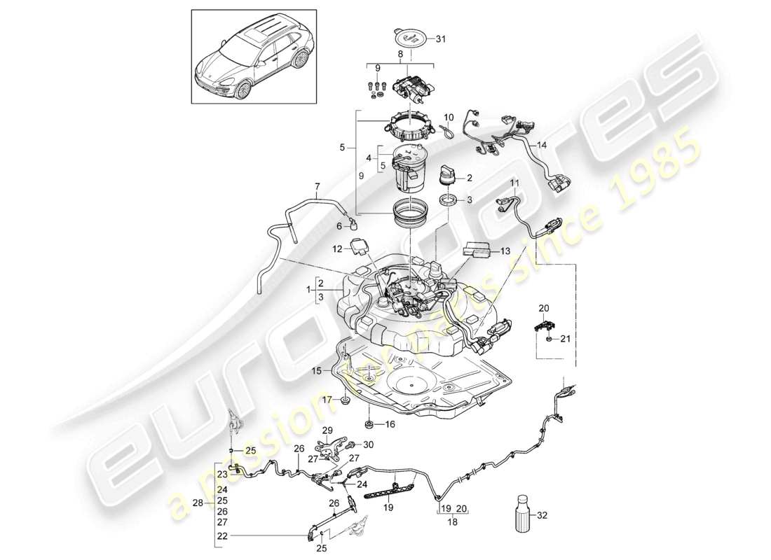 un diagrama de piezas del catálogo de piezas porsche 2012 (cayenne e2 92a)