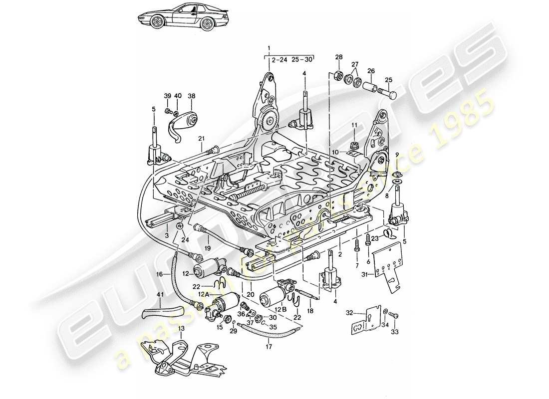 un diagrama de piezas del catálogo de piezas porsche 1986 (seats for 944/968/911/928)