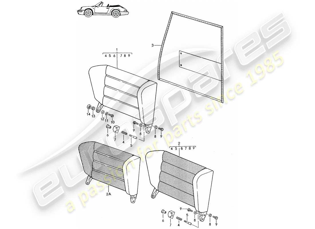 un diagrama de piezas del catálogo de piezas porsche 1993 (seats for 944/968/911/928)