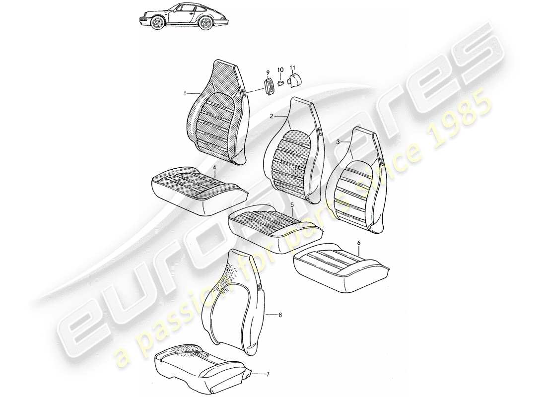 un diagrama de piezas del catálogo de piezas porsche 1991 (seats for 944/968/911/928)