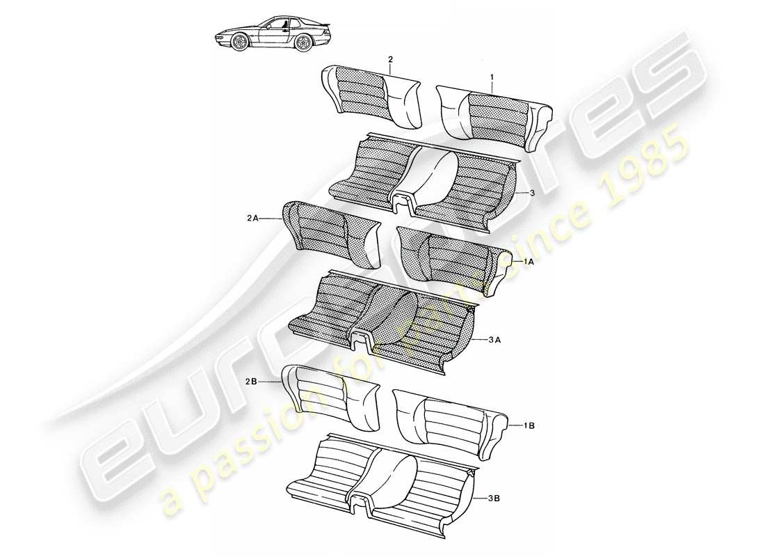 un diagrama de piezas del catálogo de piezas porsche 1996 (seats for 944/968/911/928)