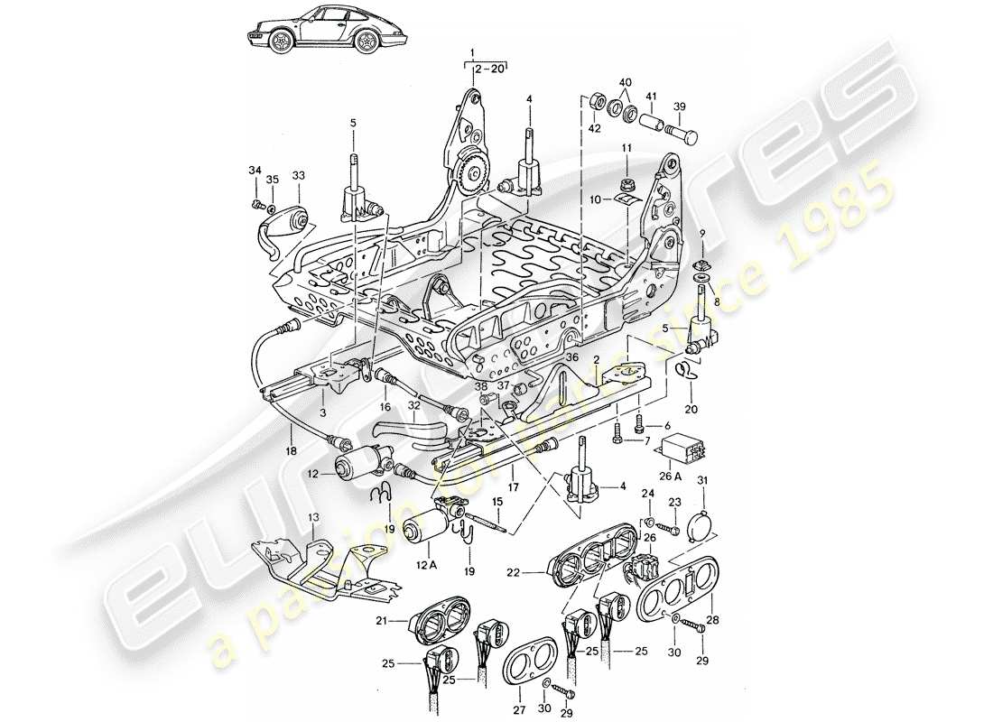 un diagrama de piezas del catálogo de piezas porsche 1998 (seats for 944/968/911/928)