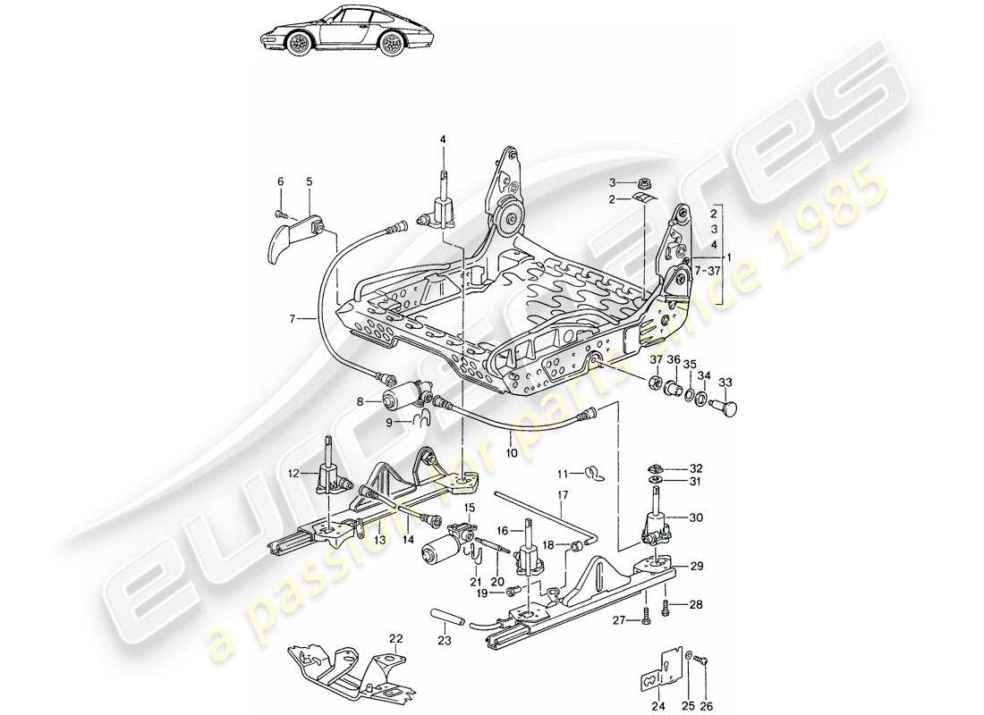 un diagrama de piezas del catálogo de piezas porsche 1994 (seats for 944/968/911/928)