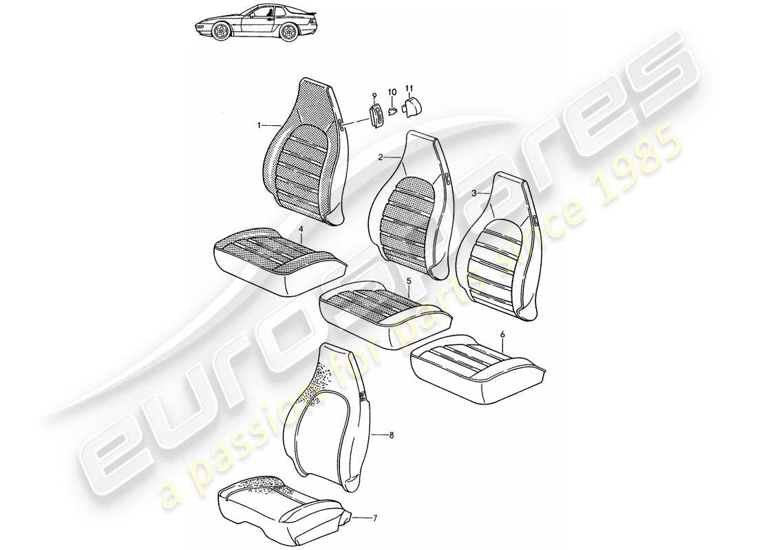 un diagrama de piezas del catálogo de piezas porsche 1994 (seats for 944/968/911/928)