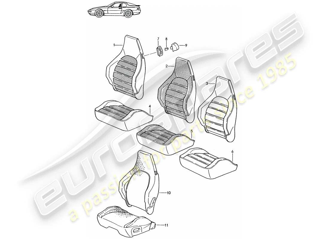 un diagrama de piezas del catálogo de piezas porsche 1996 (seats for 944/968/911/928)
