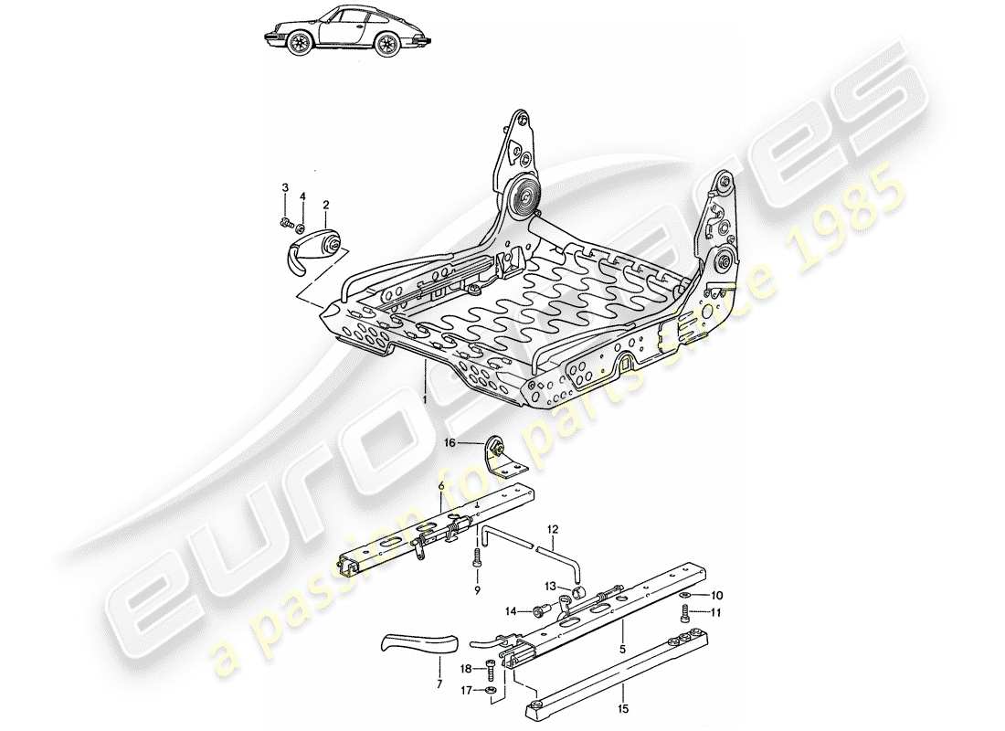 un diagrama de piezas del catálogo de piezas porsche 1997 (seats for 944/968/911/928)