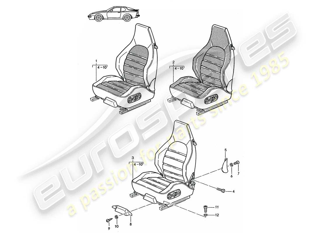 un diagrama de piezas del catálogo de piezas porsche 1993 (seats for 944/968/911/928)