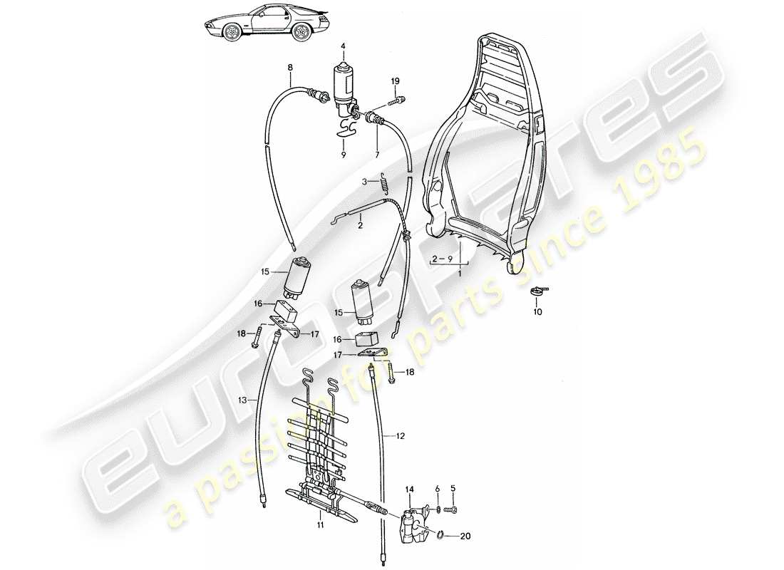un diagrama de piezas del catálogo de piezas porsche 1992 (seats for 944/968/911/928)
