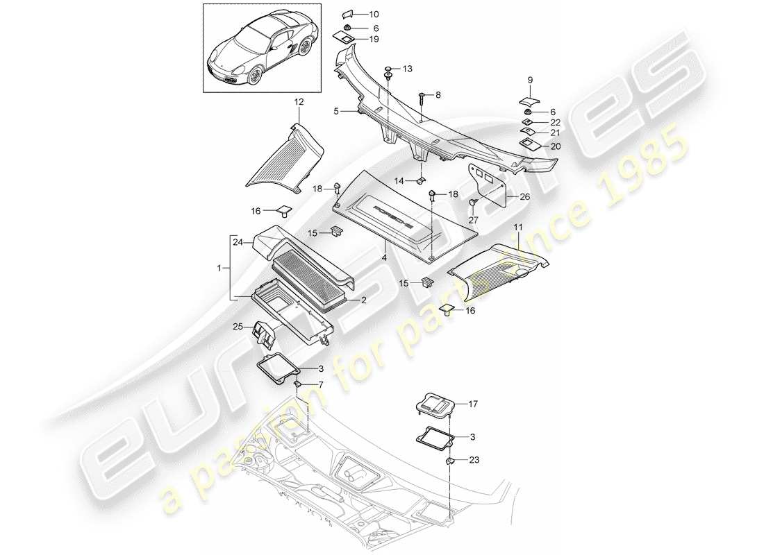 un diagrama de piezas del catálogo de piezas porsche 2008 (987 cayman)