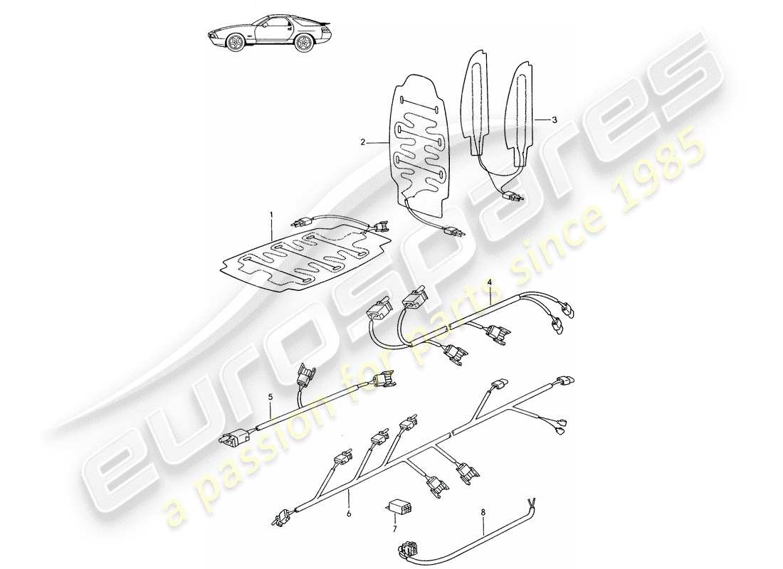 un diagrama de piezas del catálogo de piezas porsche 1988 (seats for 944/968/911/928)