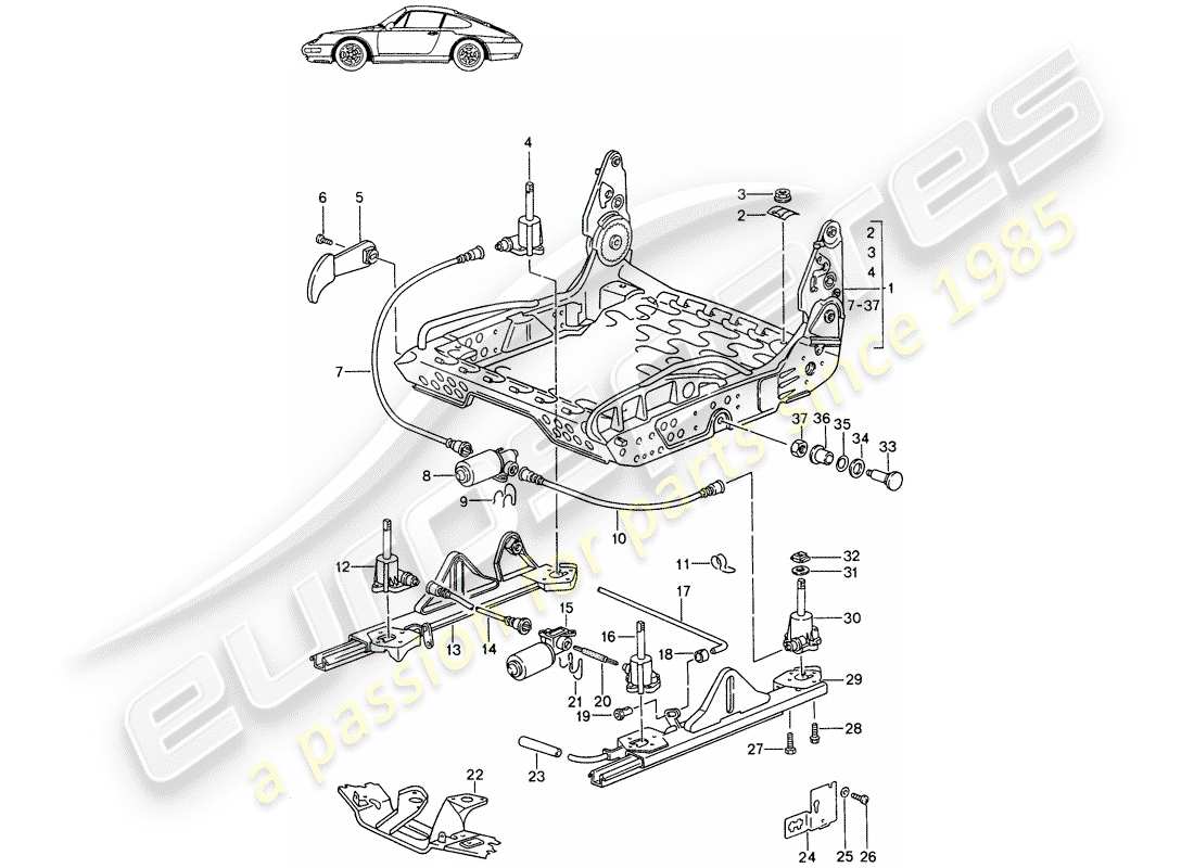 un diagrama de piezas del catálogo de piezas porsche 1986 (seats for 944/968/911/928)