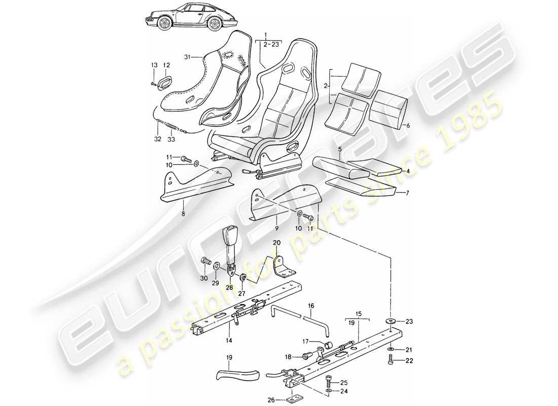 un diagrama de piezas del catálogo de piezas porsche 1986 (seats for 944/968/911/928)