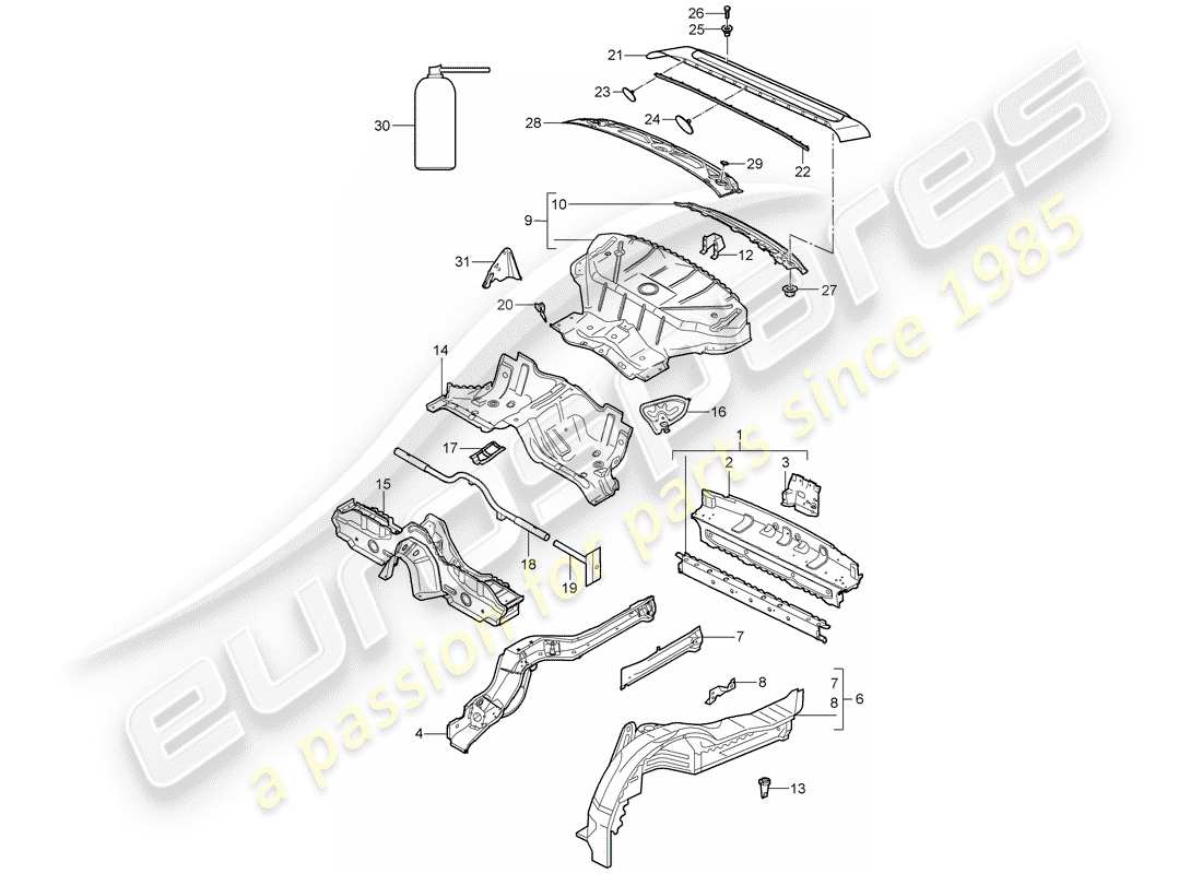 un diagrama de piezas del catálogo de piezas porsche 2007 (997-1)