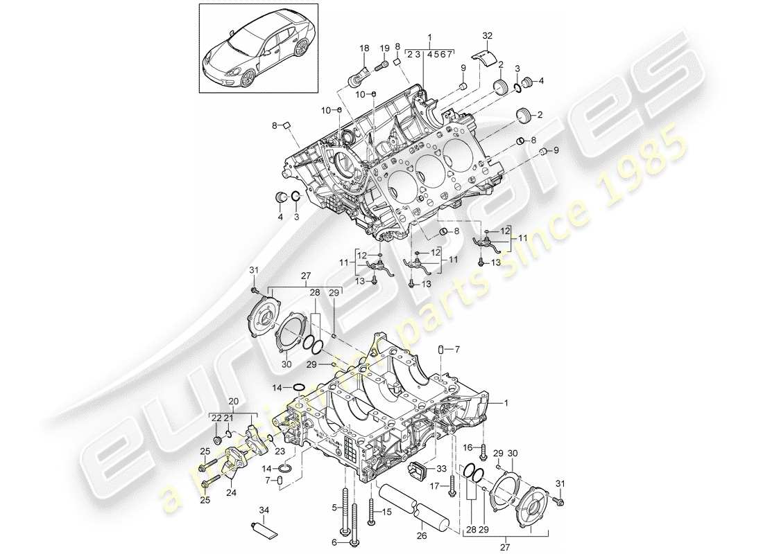 porsche 2015 (panamera 970) crankcase diagrama de piezas