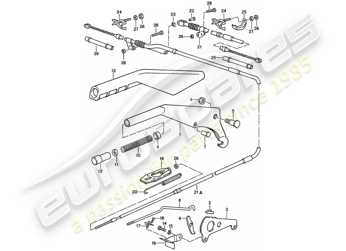 porsche 1985 (928) actuador - freno de mano diagrama de piezas