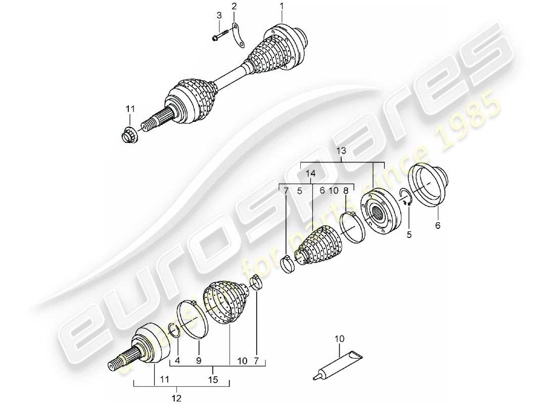 porsche 2005 (cayenne e1 9pa) eje de accionamiento diagrama de piezas