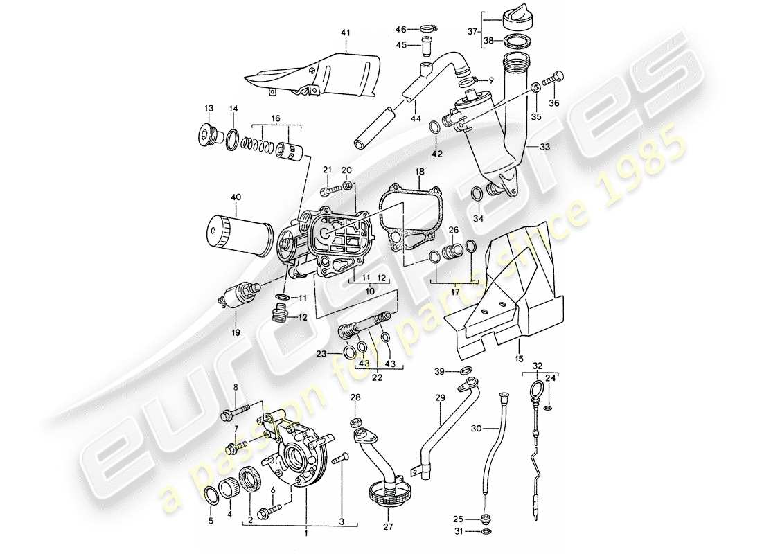 porsche 1990 (944) lubricación del motor diagrama de piezas