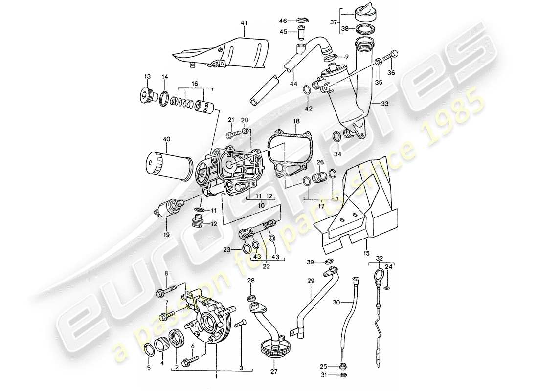 porsche 944 (1990) lubricación del motor diagrama de piezas
