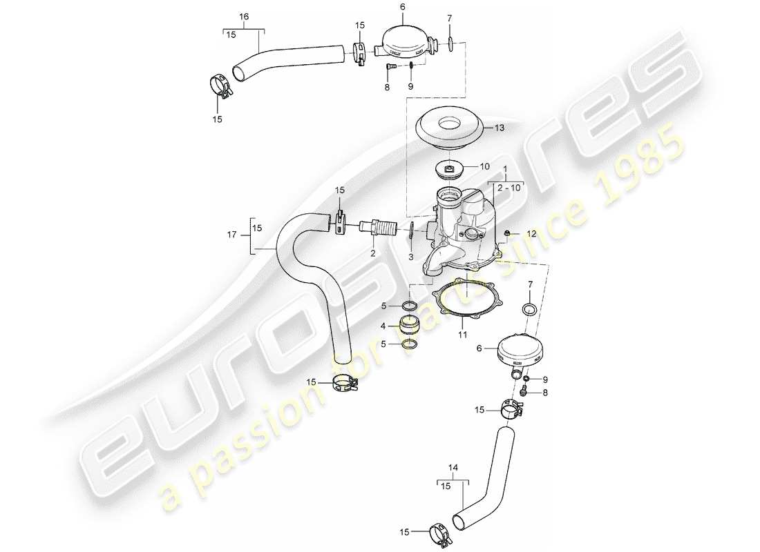porsche carrera gt (2005) lubricación del motor - separador de aire/aceite diagrama de piezas