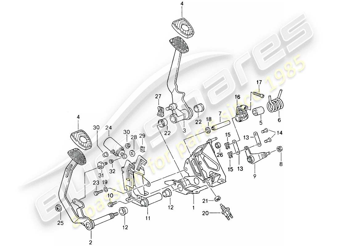 porsche 964 (1993) pedales - diagrama de piezas de caja de cambios manual