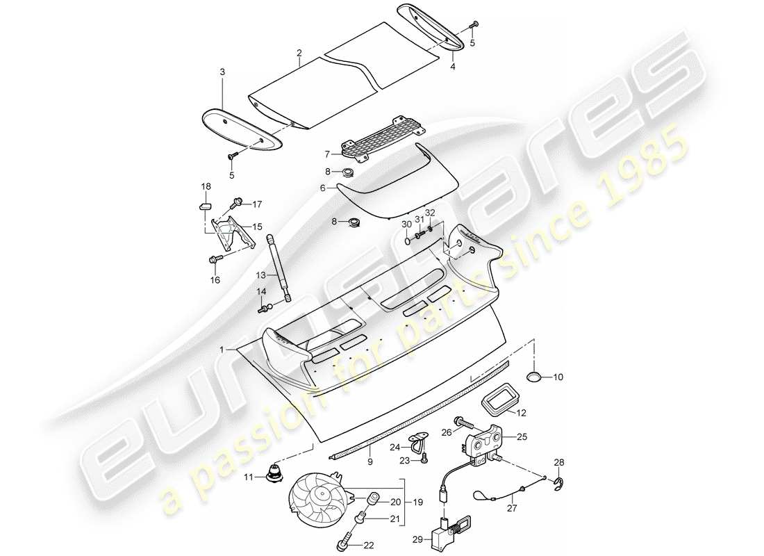 porsche 2007 (997-1 gt3) diagrama de piezas de la cubierta