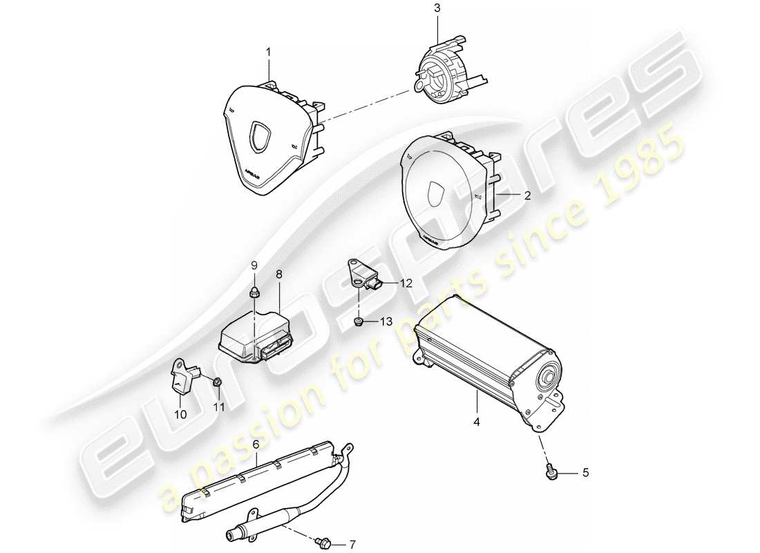 porsche 997 t/gt2 (2007) diagrama de piezas del airbag