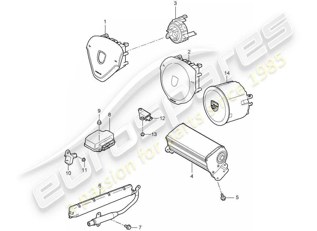 porsche 997 gen. 2 (2009) diagrama de piezas del airbag