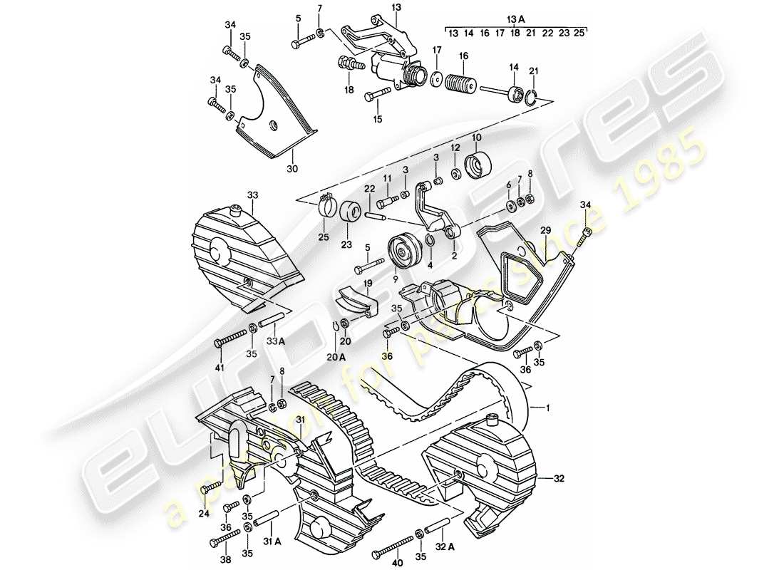 porsche 1981 (928) árbol de levas - mecanismo de impulsión diagrama de piezas