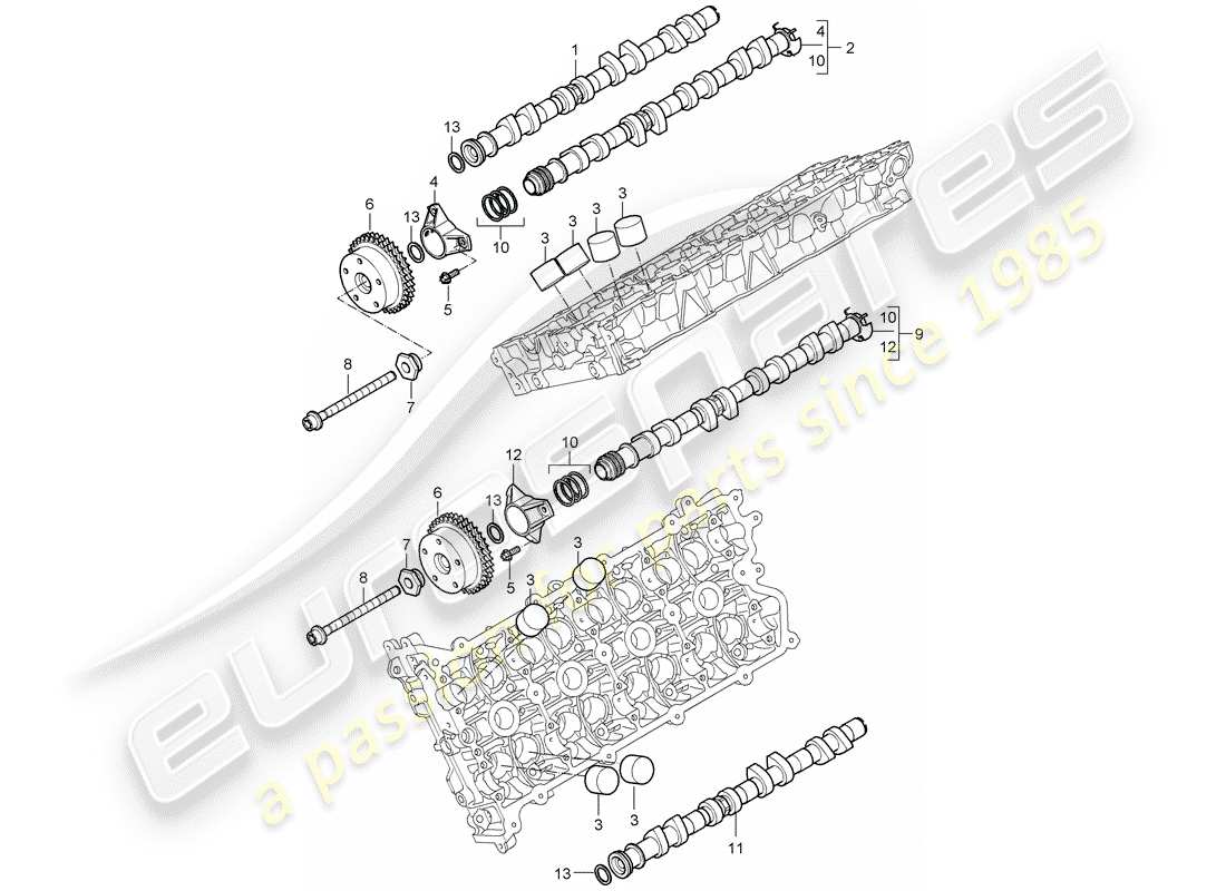 porsche 2004 (cayenne e1 9pa) árbol de levas diagrama de piezas