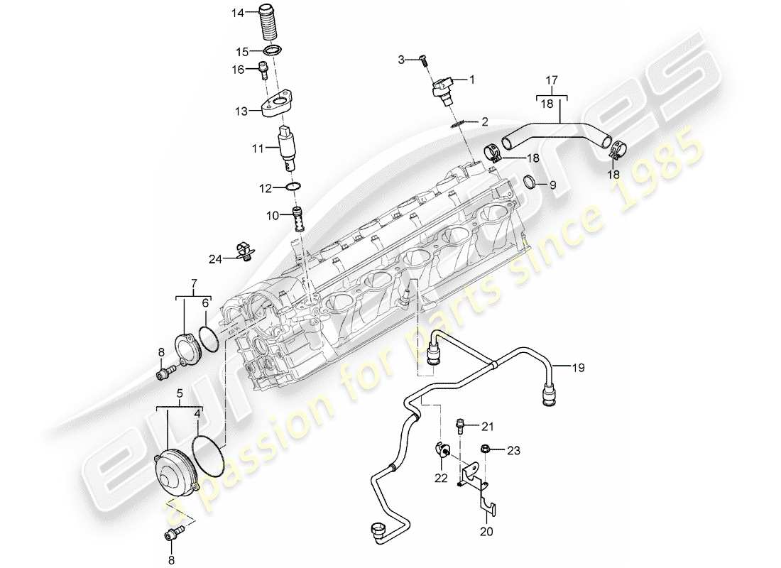 porsche 2004 (carrera gt) culata de cilindro - tapa de válvula - accesorios diagrama de piezas