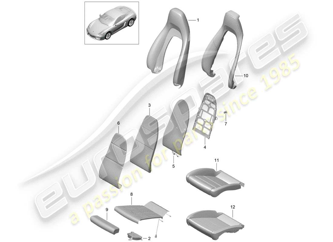porsche cayman 981 (2015) diagrama de piezas de la pieza de espuma