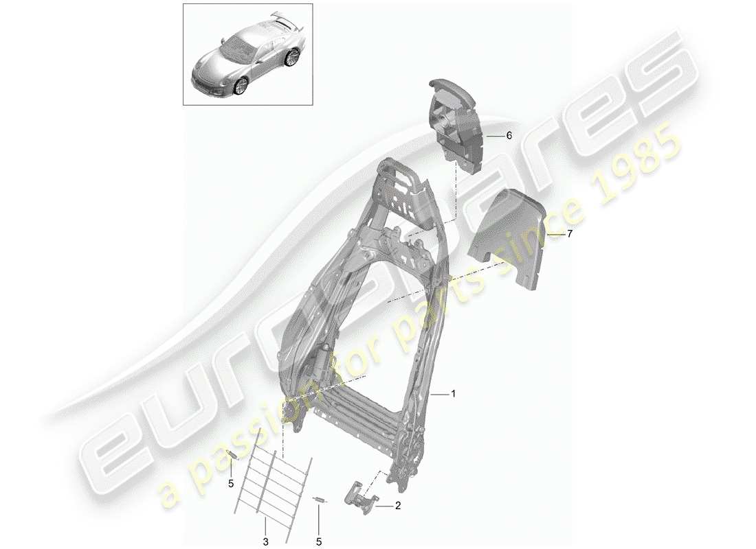 porsche 2020 (991-2 r/gt3/rs) marco - respaldo diagrama de piezas