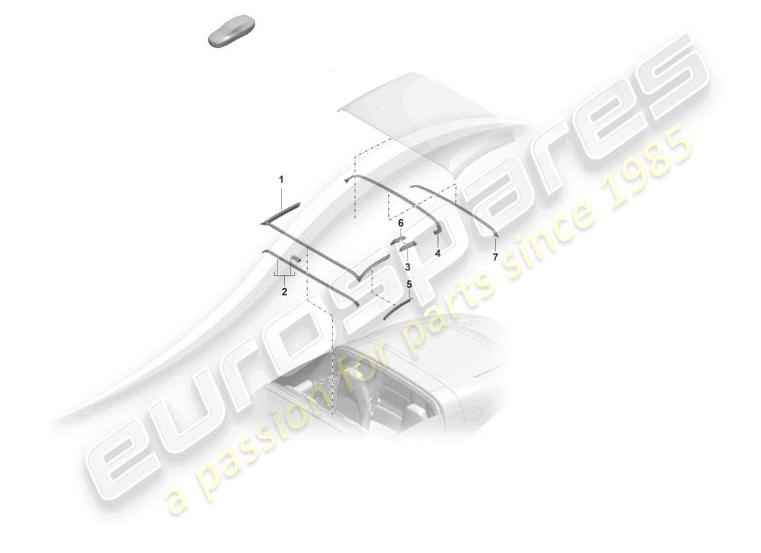porsche 2019 (992-1) sello de capota convertible diagrama de piezas