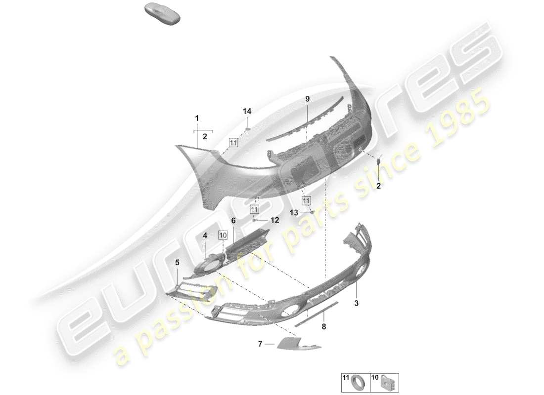 porsche 2019 (992-1) parachoque diagrama de piezas