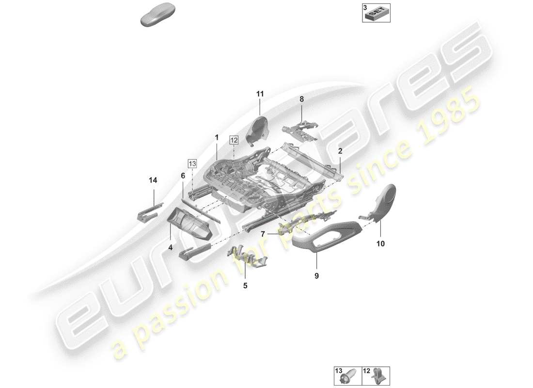 porsche 2019 (992-1) estructura del asiento diagrama de piezas