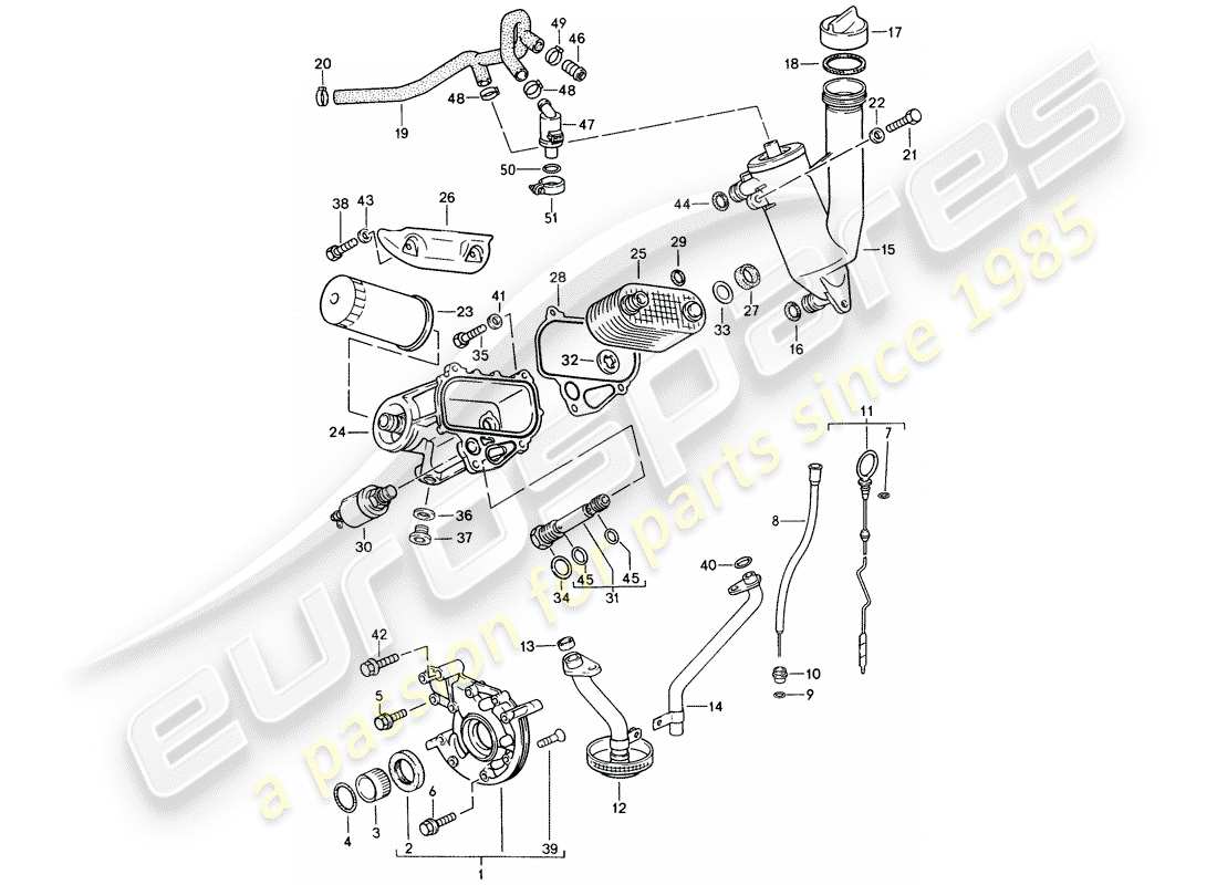 porsche 1990 (944) lubricación del motor diagrama de piezas