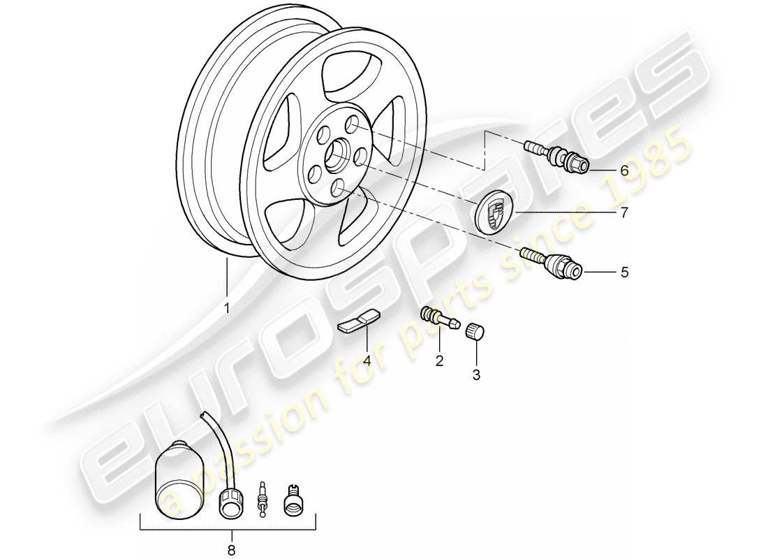 porsche 997 t/gt2 (2008) diagrama de piezas de ruedas