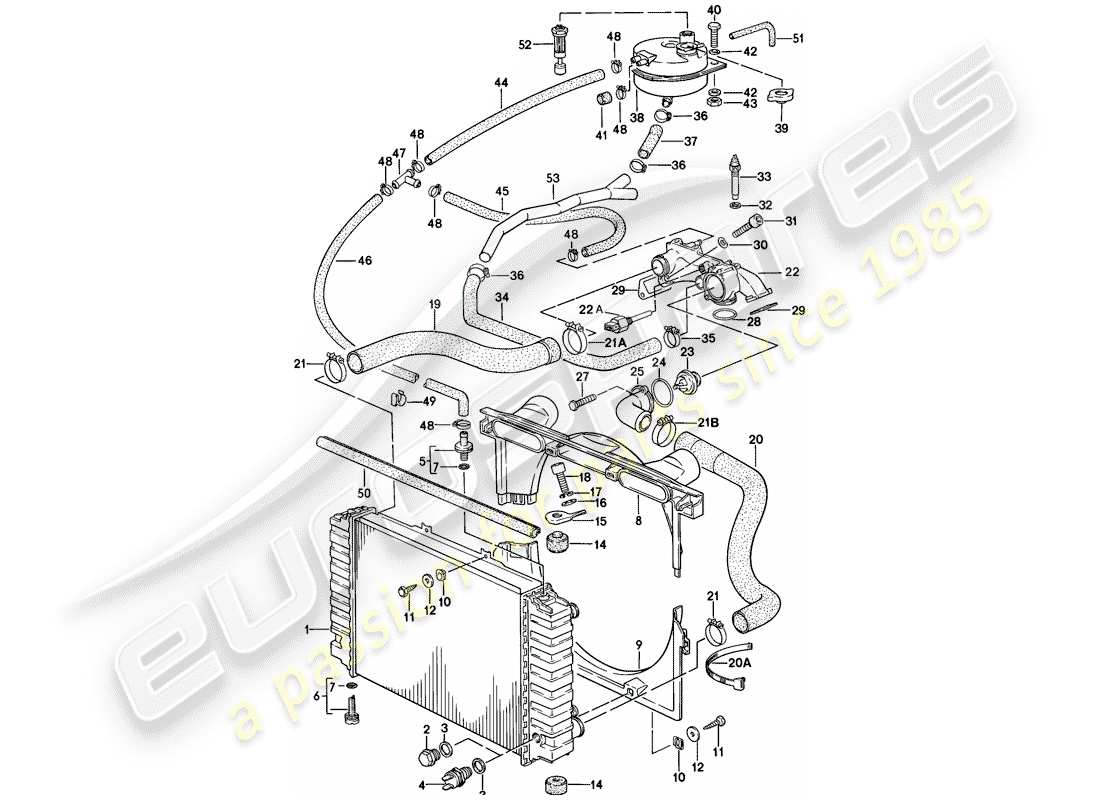 porsche 1978 (928) diagrama de piezas de refrigeración por agua