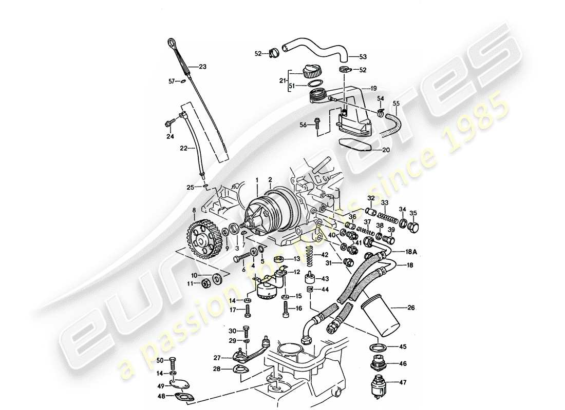 porsche 928 (1993) lubricación del motor diagrama de piezas
