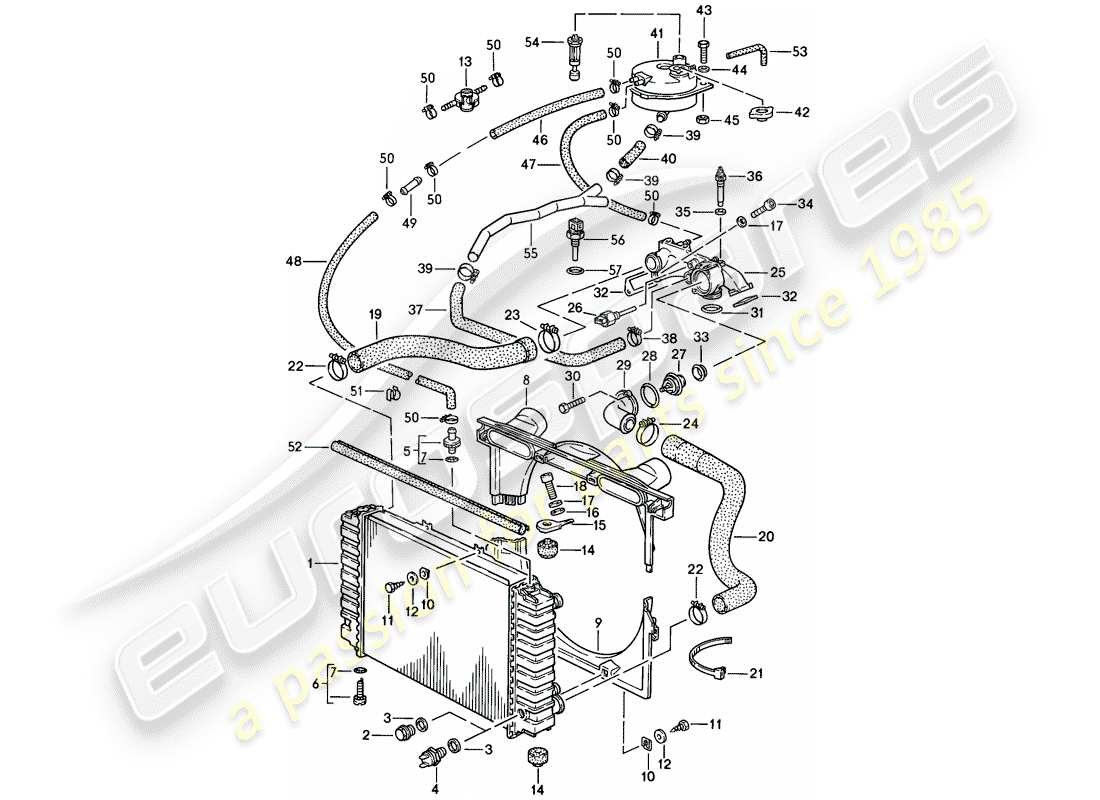 porsche 1983 (928) diagrama de piezas de refrigeración por agua