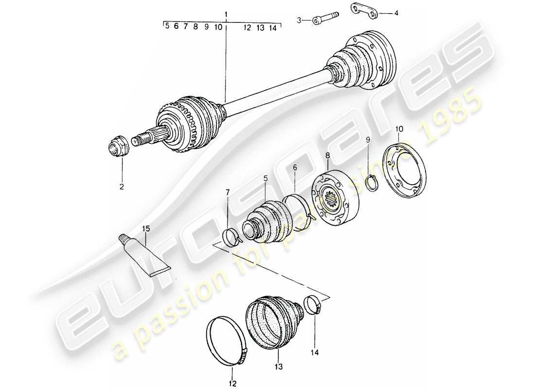 porsche 1990 (964) eje de accionamiento diagrama de piezas