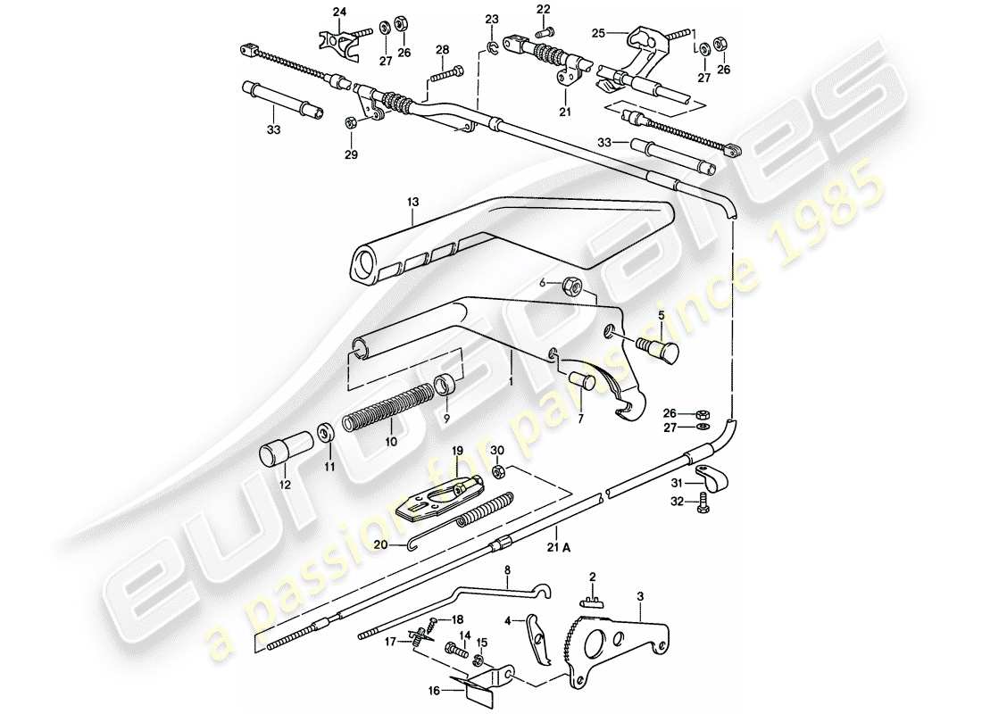 porsche 1982 (928) actuador - freno de mano diagrama de piezas