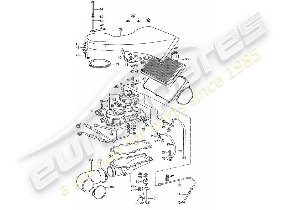 porsche 1977 (911 turbo) unidad de control de mezcla - limpiador de aire diagrama de piezas
